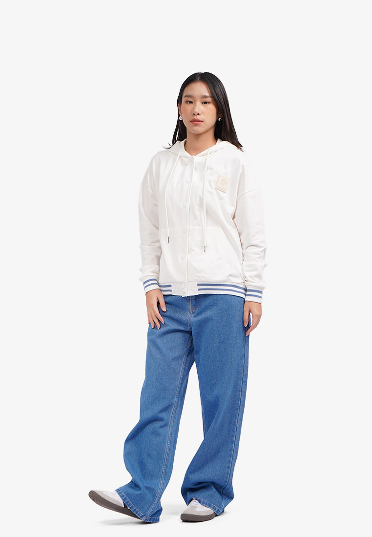 Button Up Hoodie Jacket Off White