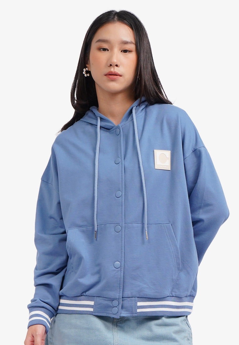 Button Up Hoodie Jacket Blue
