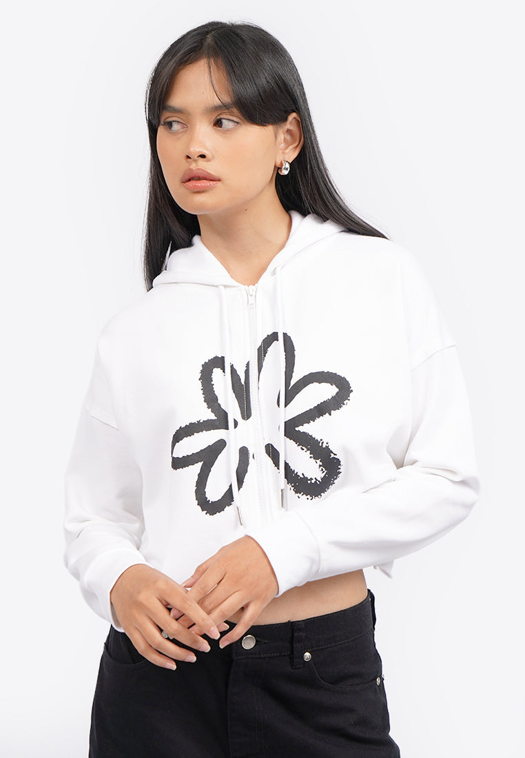 Graphic Crop Hoodie Jacket