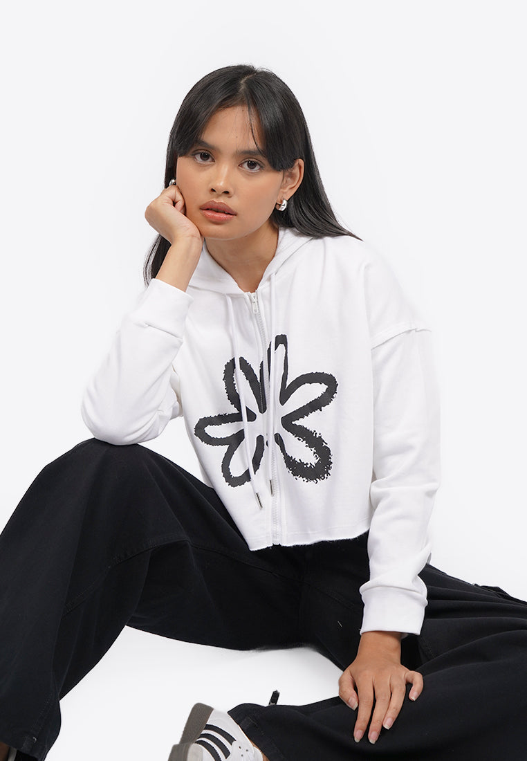 Graphic Crop Hoodie Jacket