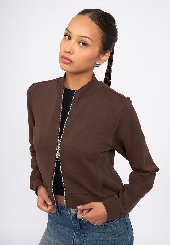 Two Way Zip Fitted Crop Jacket