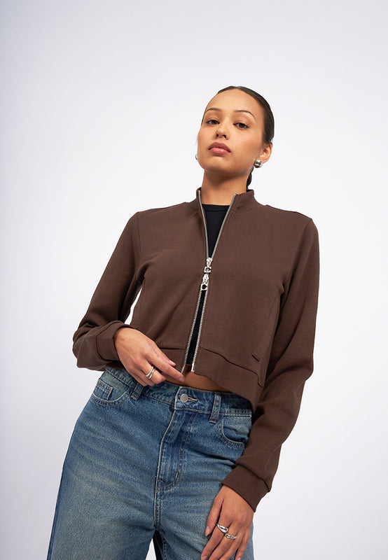 Two Way Zip Fitted Crop Jacket
