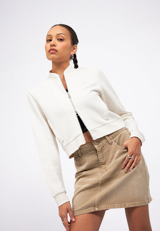Two Way Zip Fitted Crop Jacket