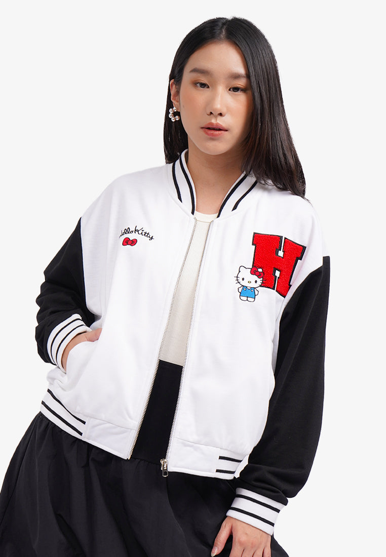 Hello Kitty Oversized Varsity Jacket Off White