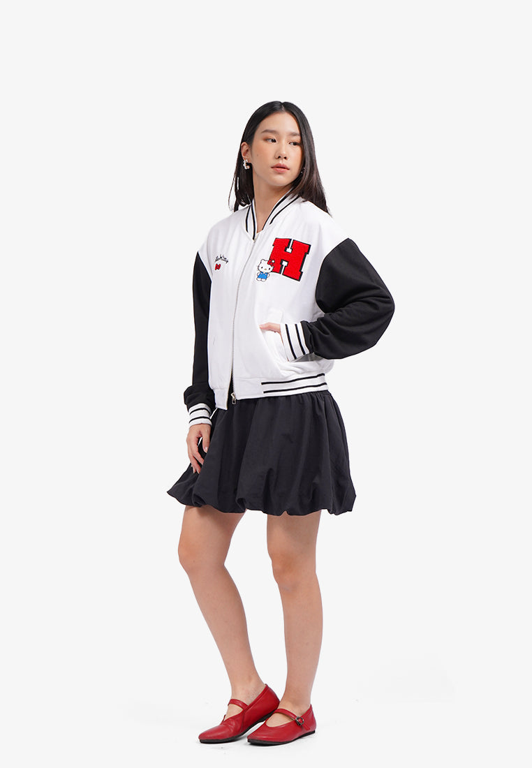 Hello Kitty Oversized Varsity Jacket Off White