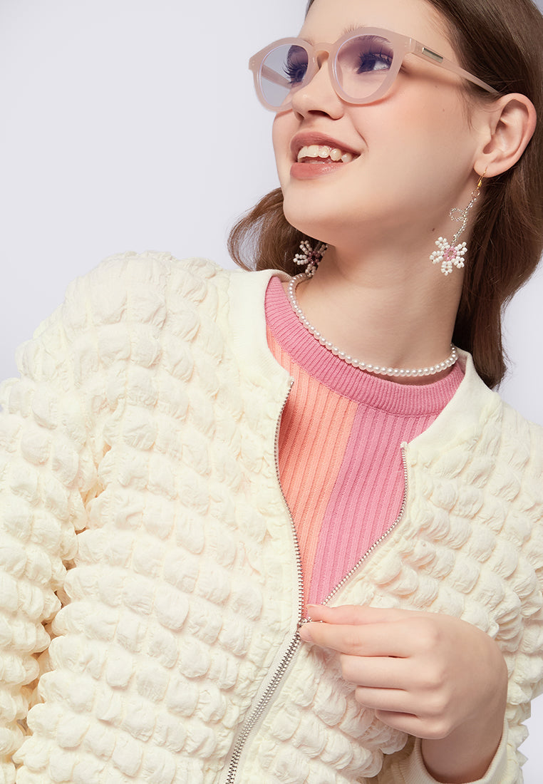 Long Sleeeve Quilted Jacket White