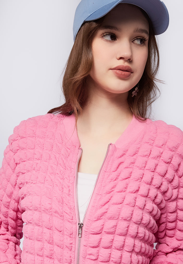 Long Sleeeve Quilted Jacket Pink