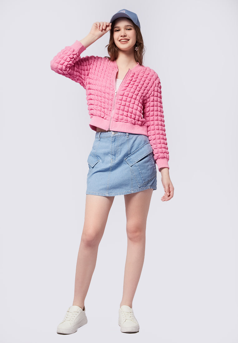 Long Sleeeve Quilted Jacket Pink