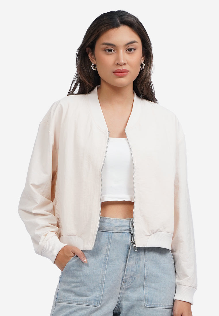 Parachute Crop Bomber Jacket Ecru