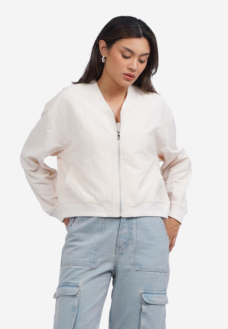 Parachute Crop Bomber Jacket Ecru