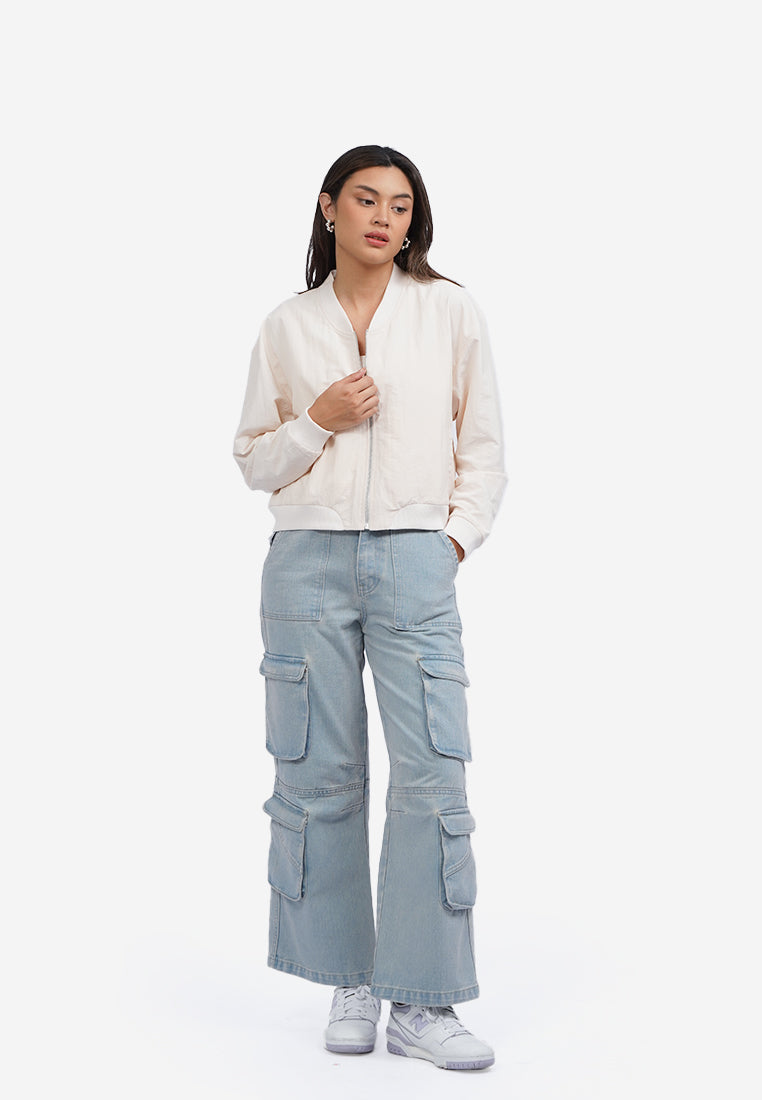 Parachute Crop Bomber Jacket Ecru