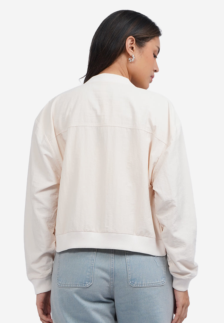 Parachute Crop Bomber Jacket Ecru