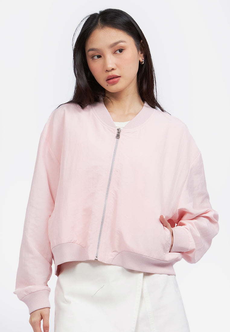 Parachute Crop Bomber Jacket L.Pink