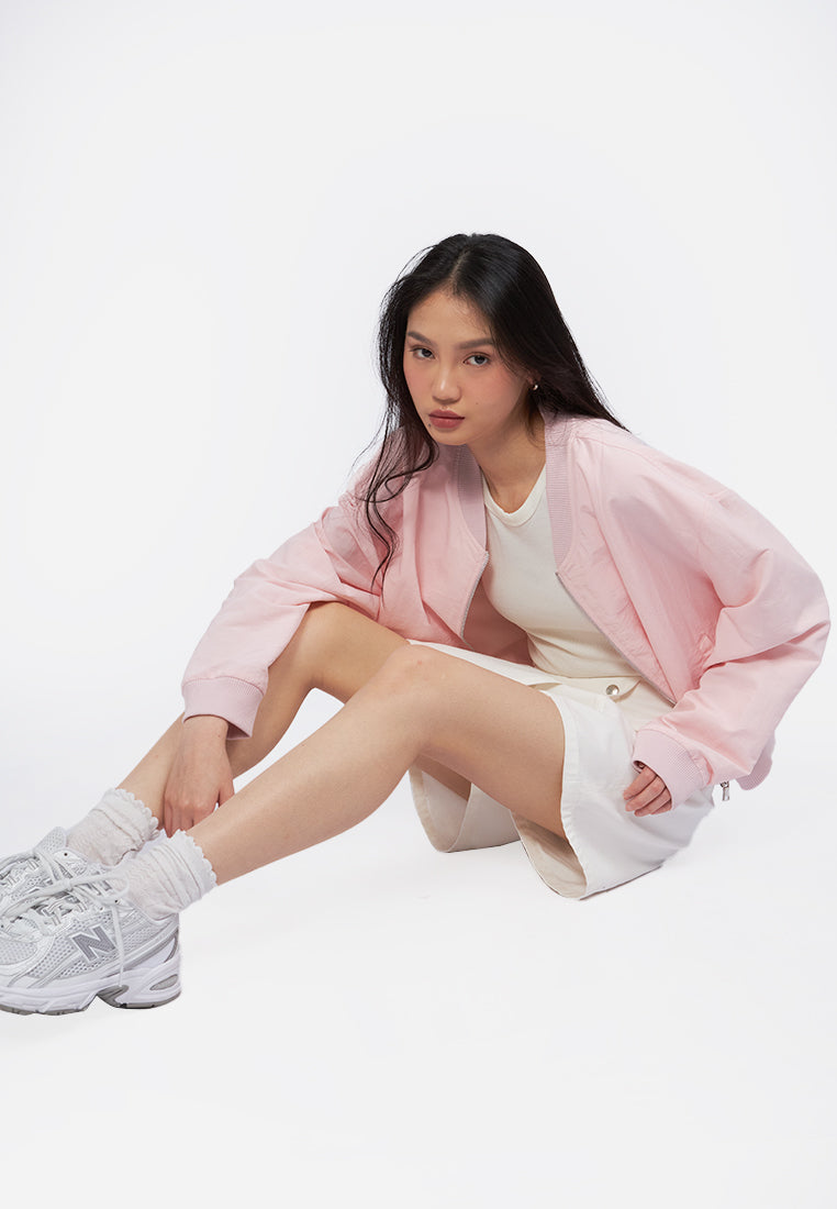 Parachute Crop Bomber Jacket L.Pink