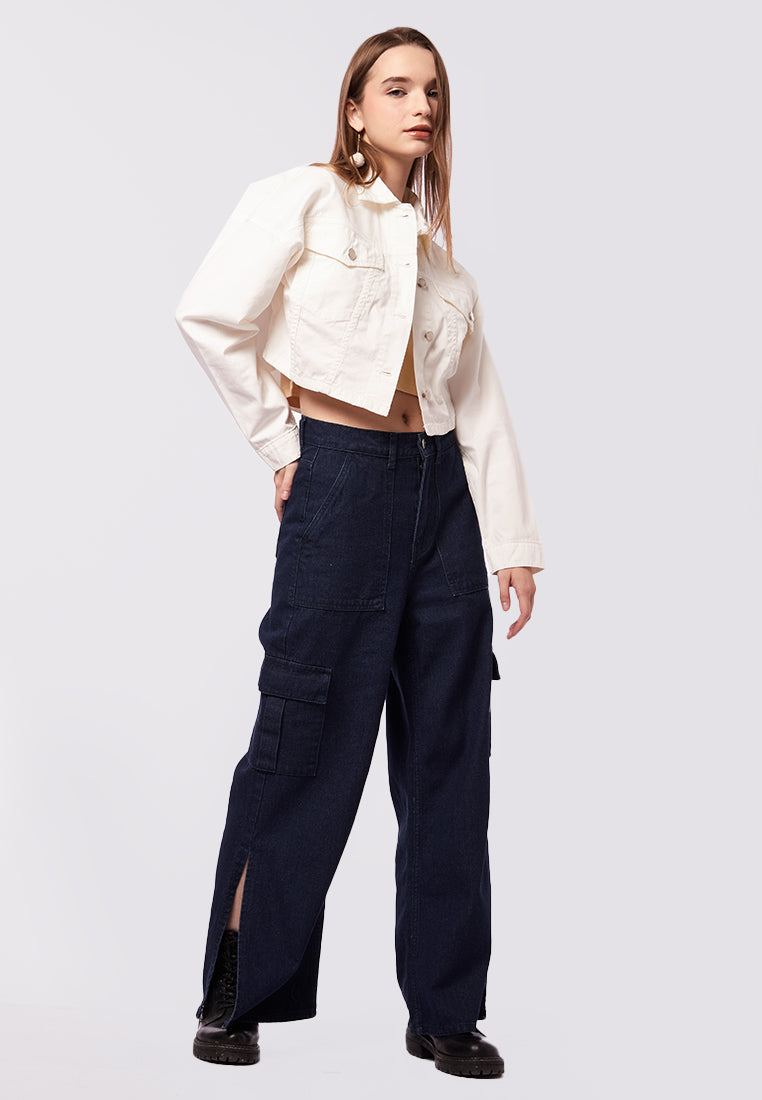 Crop Oversized Utility Denim Jacket