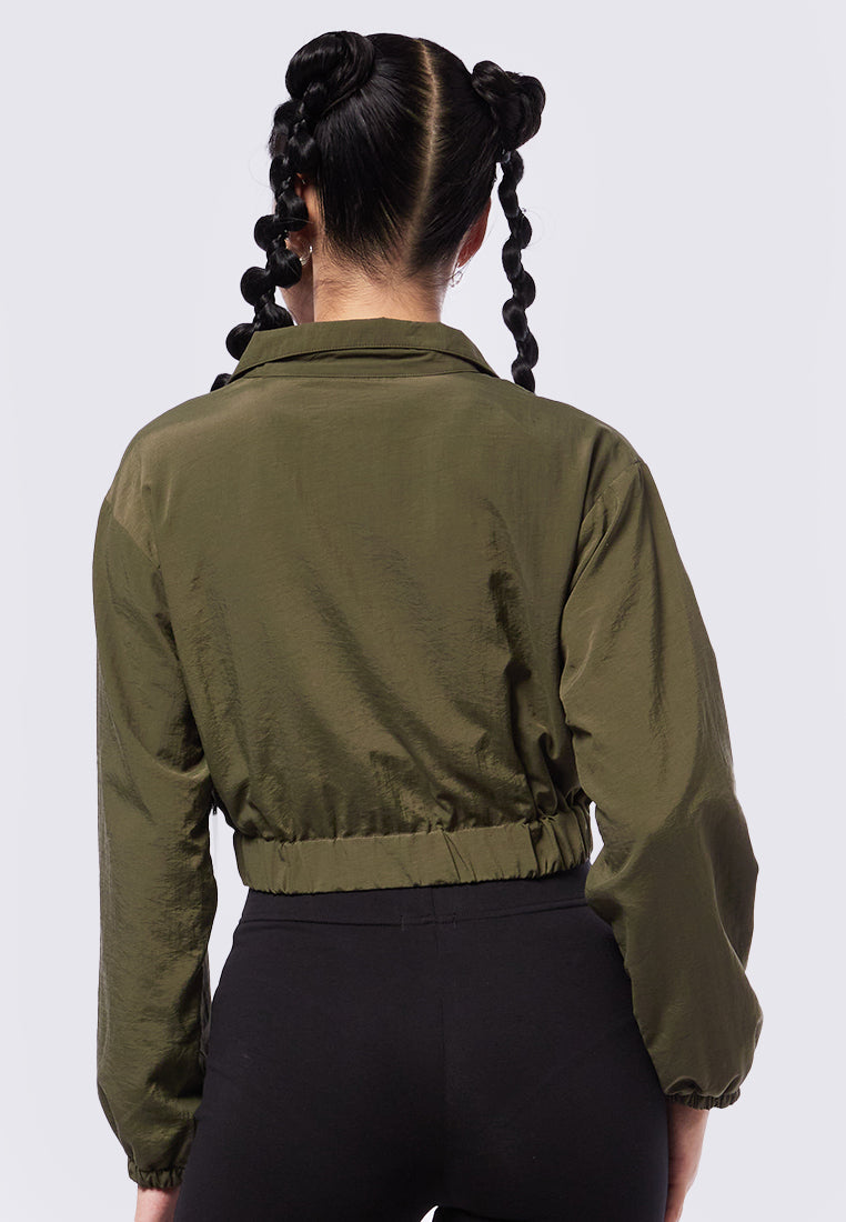 Zip Up Drop Shoulder Crop Jacket