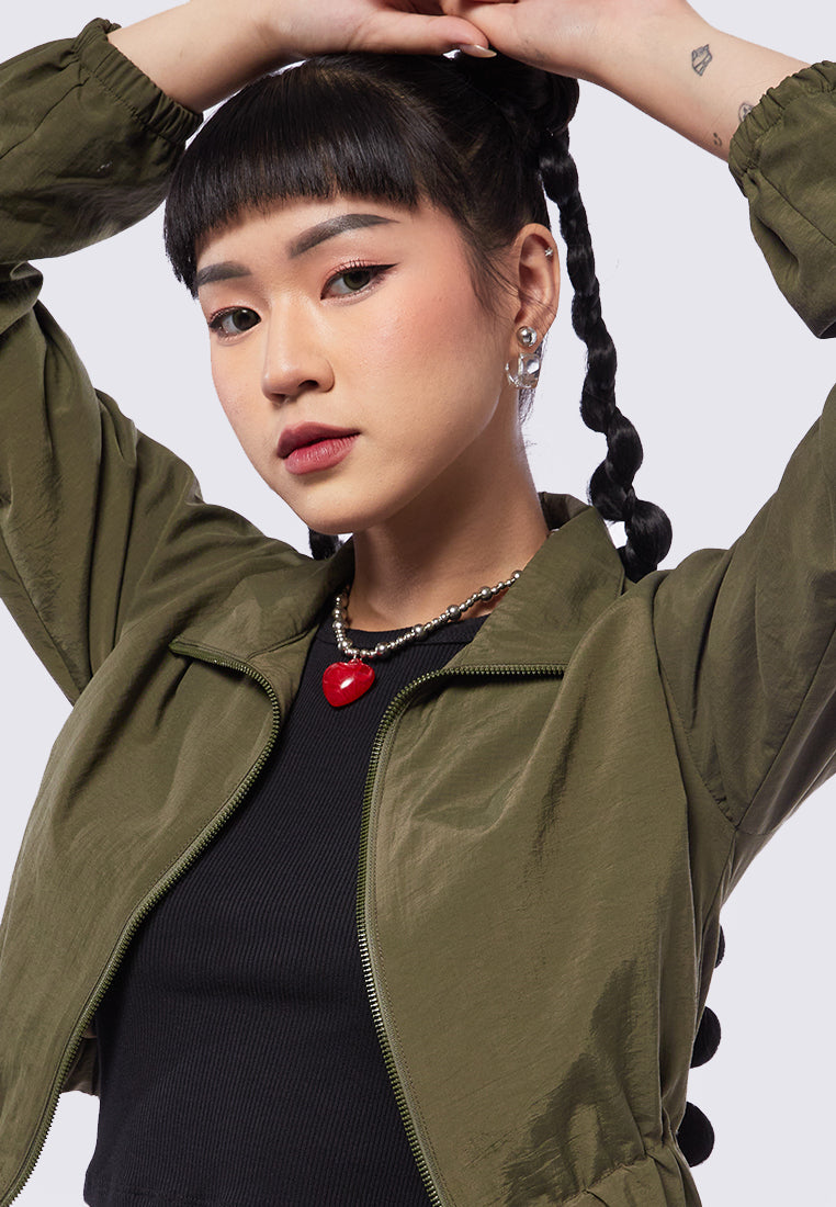 Zip Up Drop Shoulder Crop Jacket