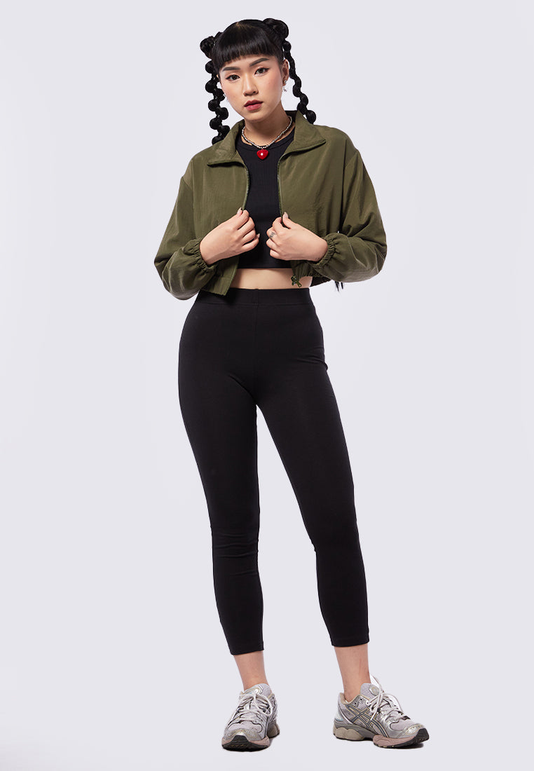 Zip Up Drop Shoulder Crop Jacket