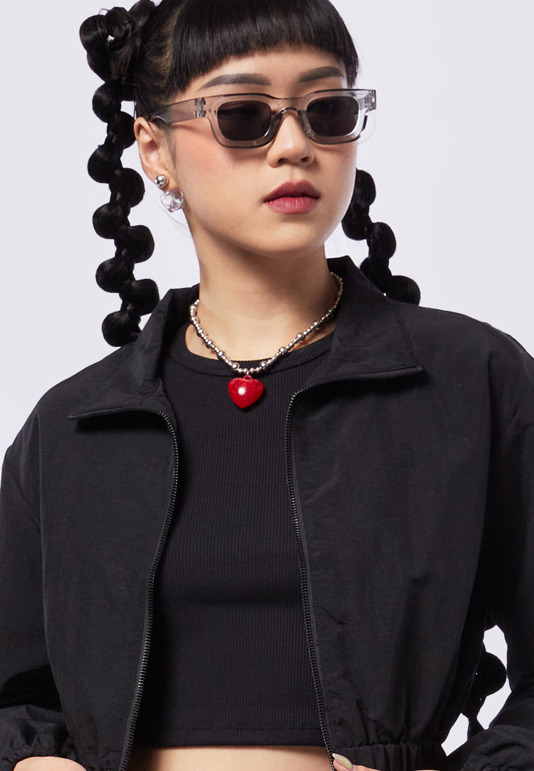 Zip Up Drop Shoulder Crop Jacket