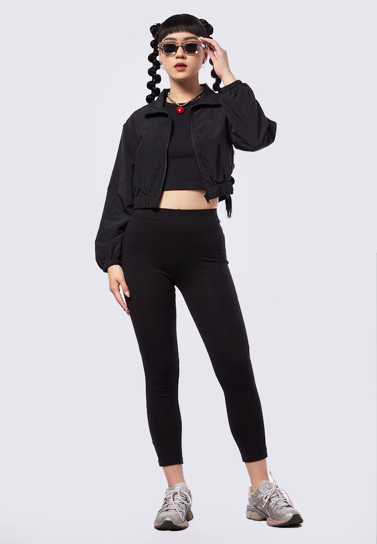 Zip Up Drop Shoulder Crop Jacket