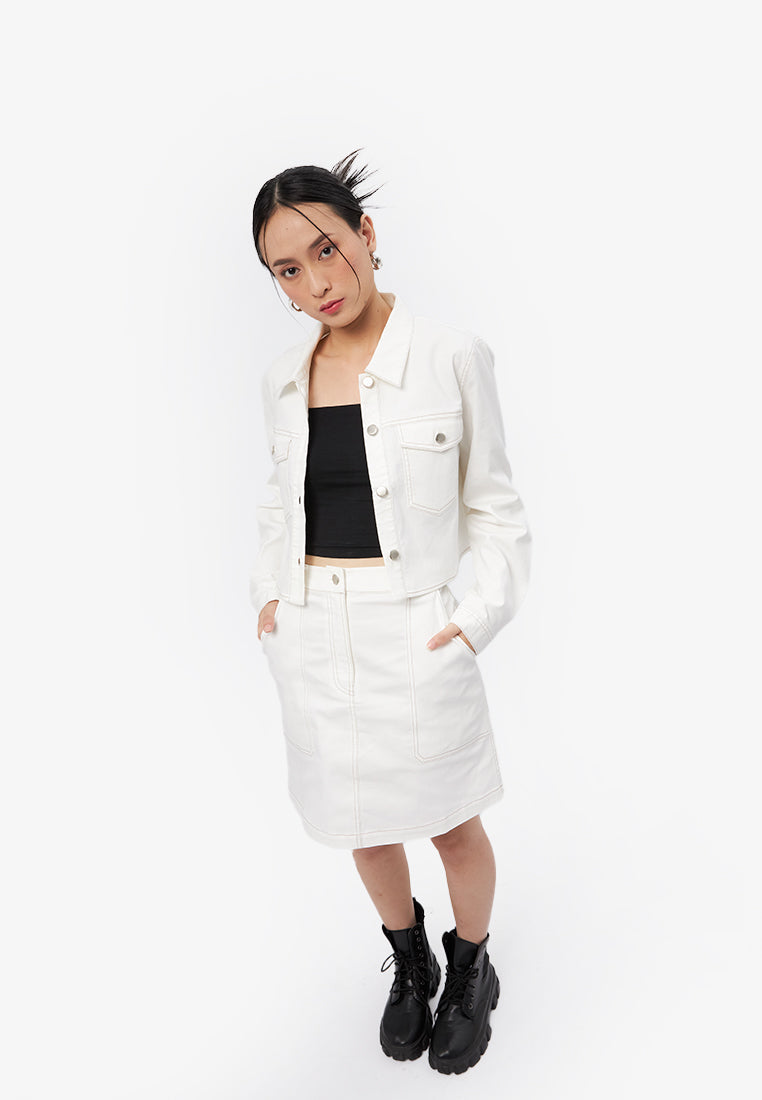 Contrast Stitching Long Sleeve Jacket Off White