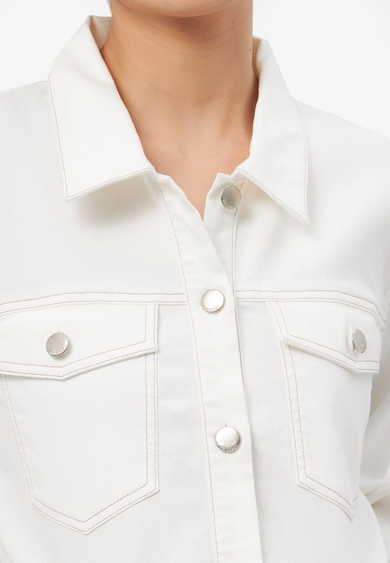 Contrast Stitching Long Sleeve Jacket Off White