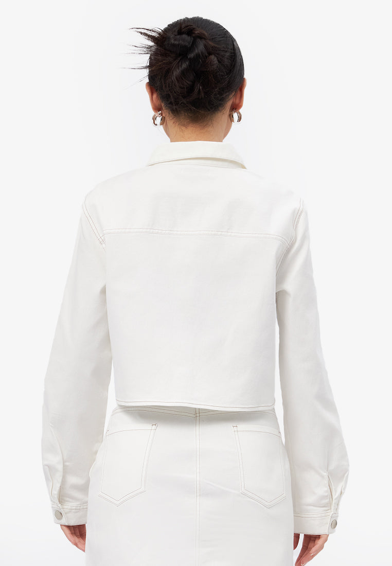 Contrast Stitching Long Sleeve Jacket Off White