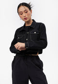Contrast Stitching Long Sleeve Jacket Black