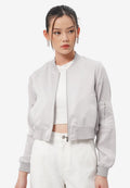 Cropped Satin Bomber Jacket Grey