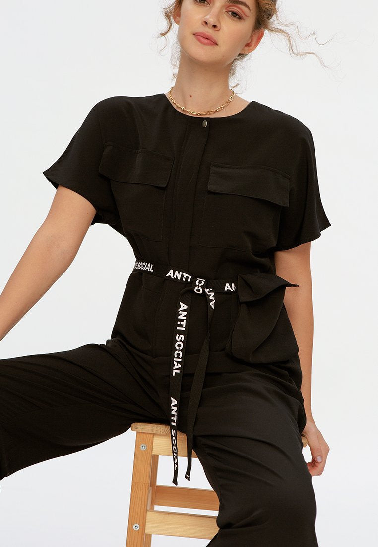 Belted Jumpsuit with Pocket