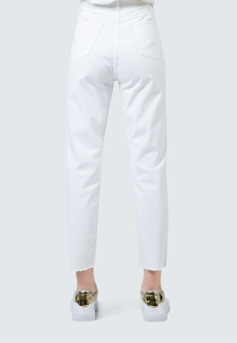 Unfinished Hem Mom Jeans