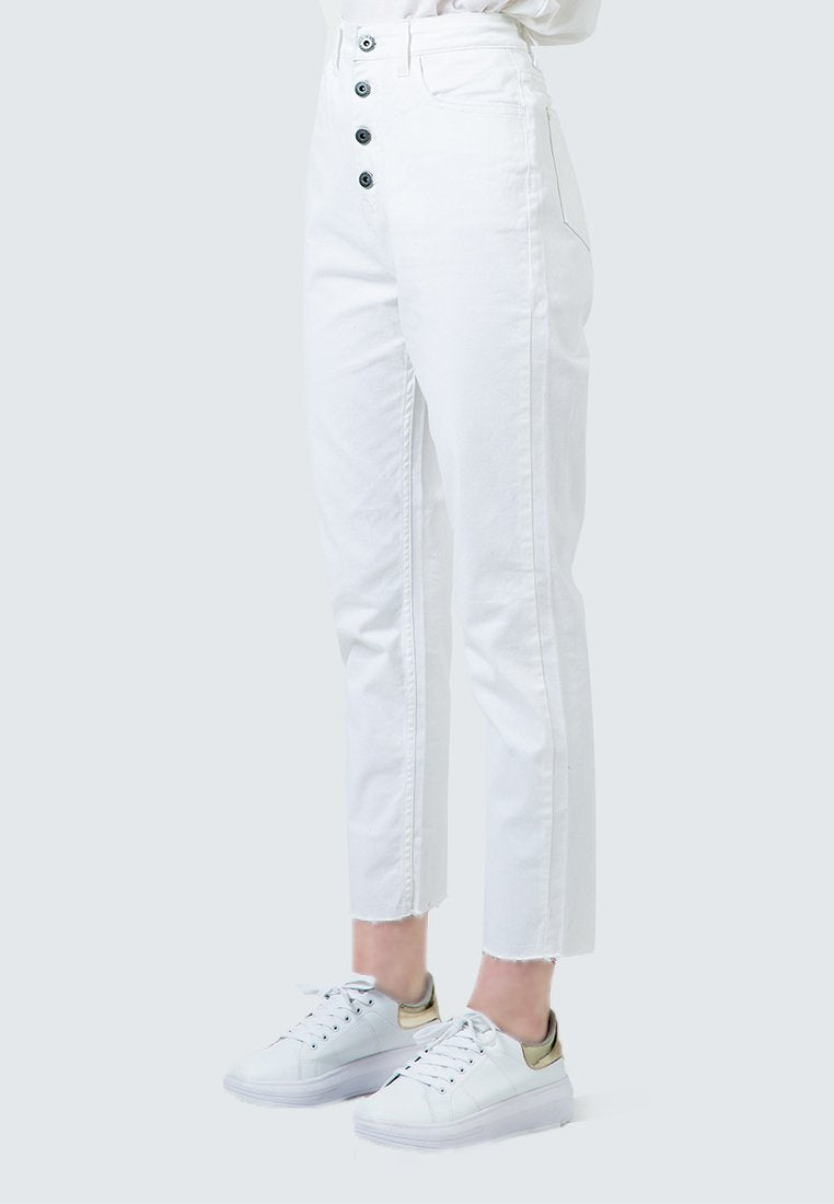 Unfinished Hem Mom Jeans
