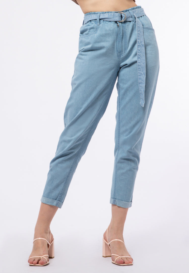 Belted Paperbag Denim Pants