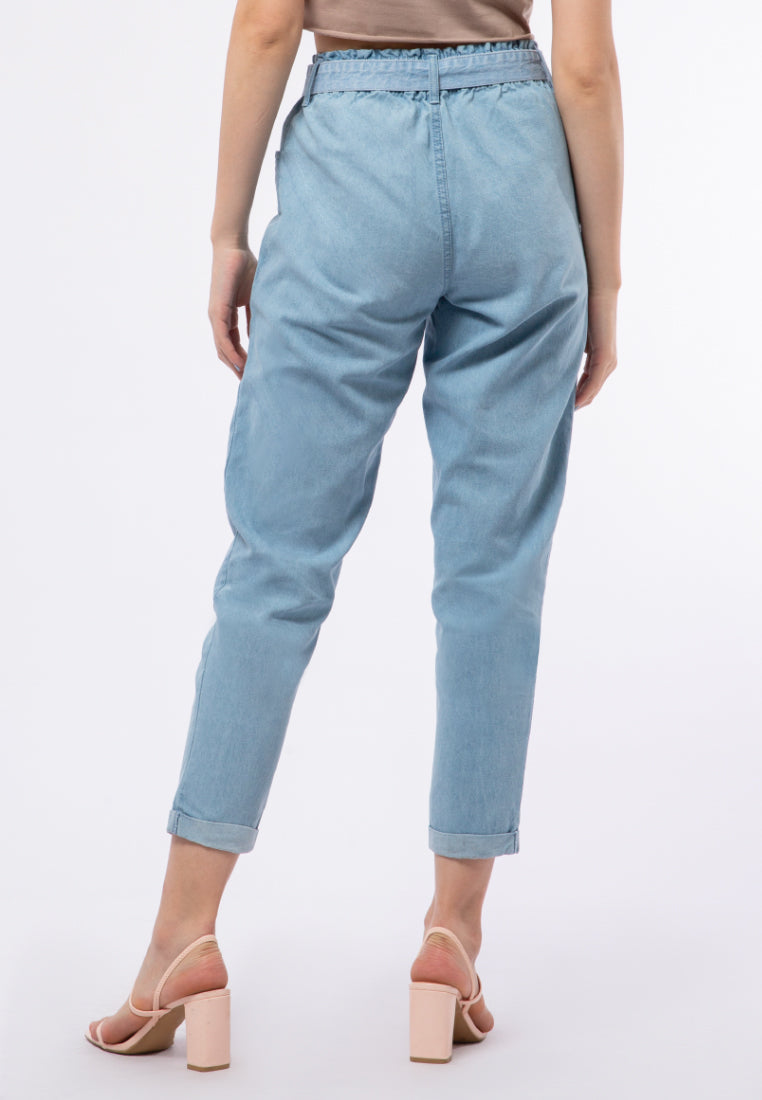 Belted Paperbag Denim Pants
