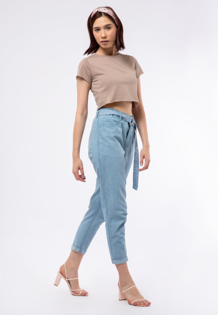 Belted Paperbag Denim Pants