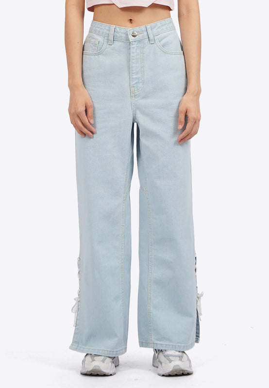 Side Slit Tied Up Denim Pants