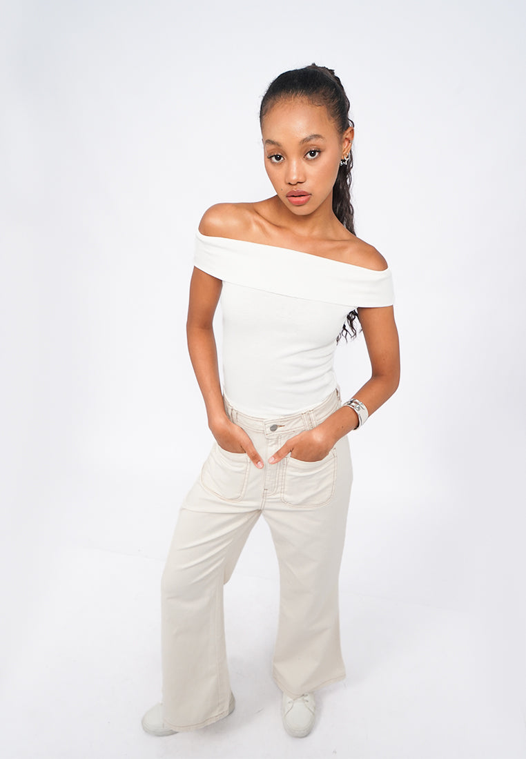 Contrast Stitch Flare Trousers