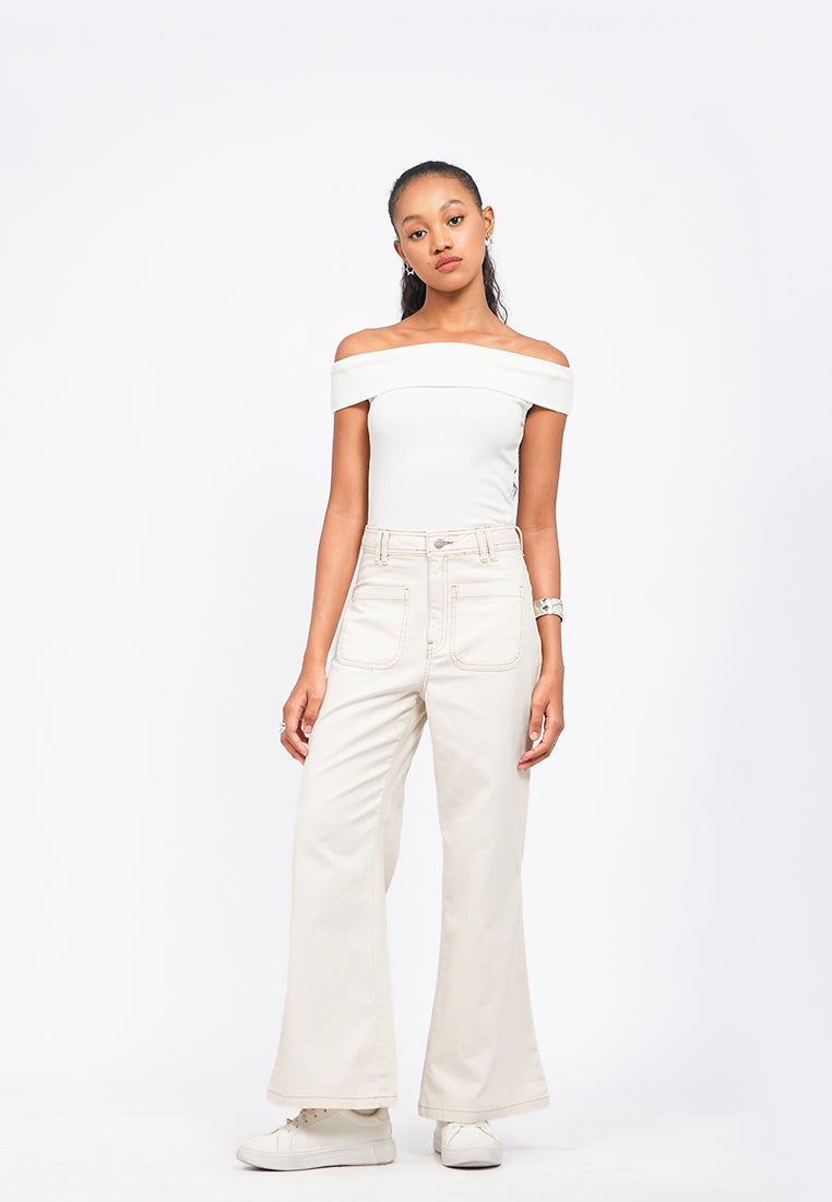 Contrast Stitch Flare Trousers