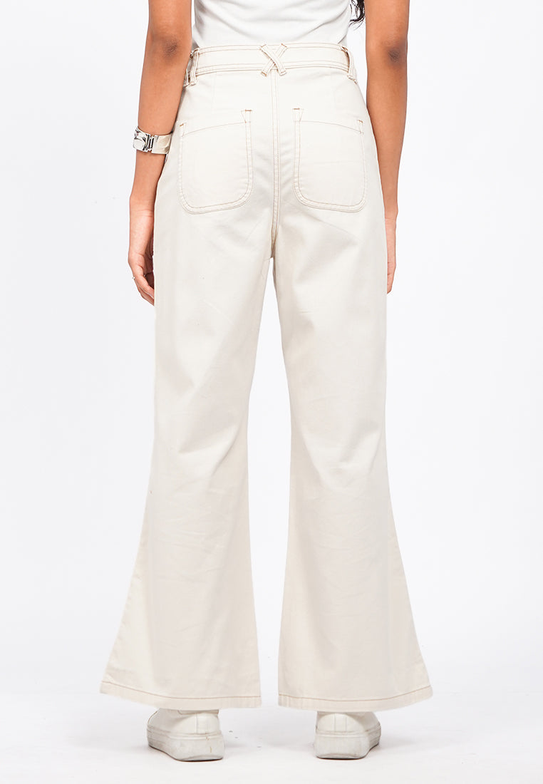 Contrast Stitch Flare Trousers