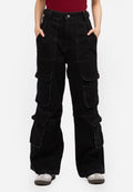 Wide Leg Multi Pocket Denim Pants Dark Grey