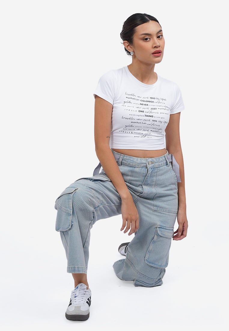 Wide Leg Multi Pocket Denim Pants L.Blue