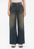 Button Up Denim Pants Black