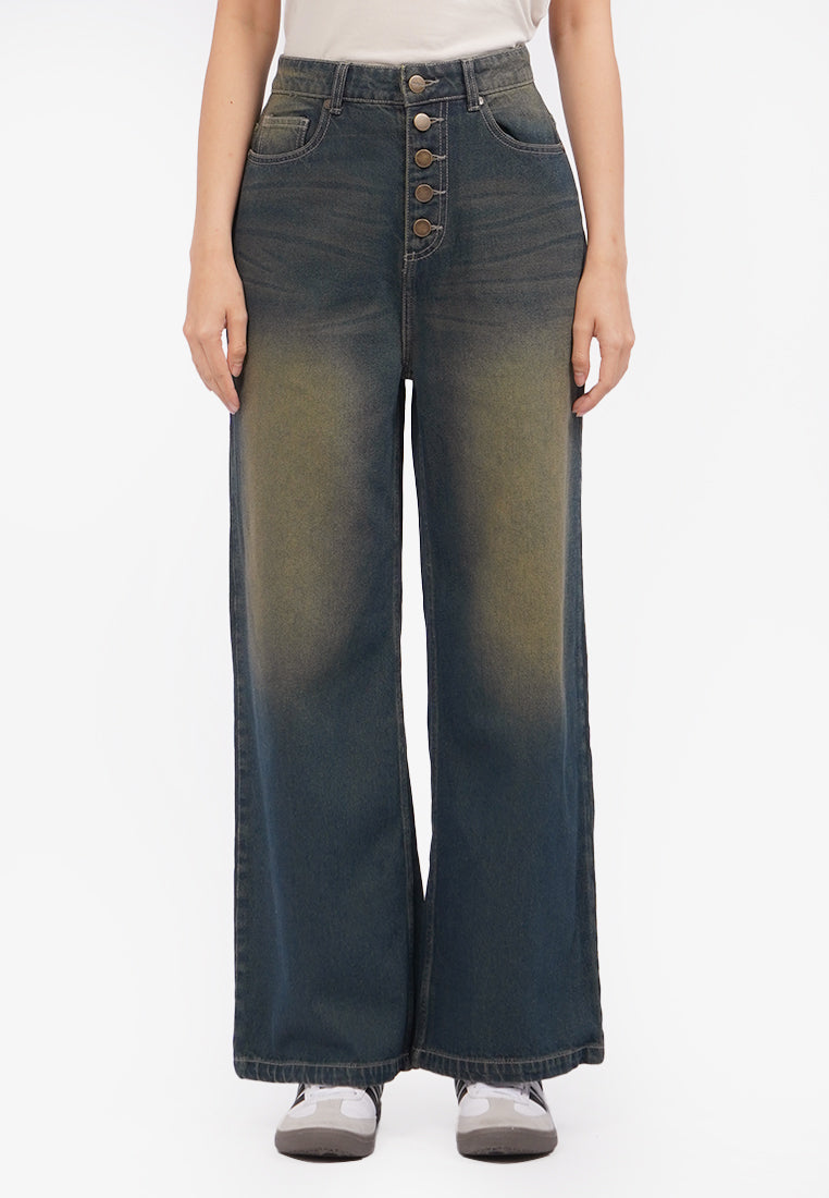 Button Up Denim Pants Black