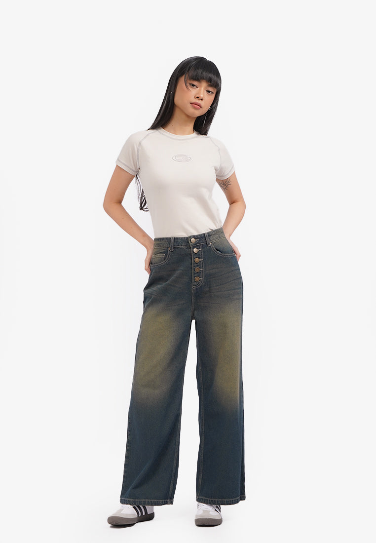 Button Up Denim Pants Black