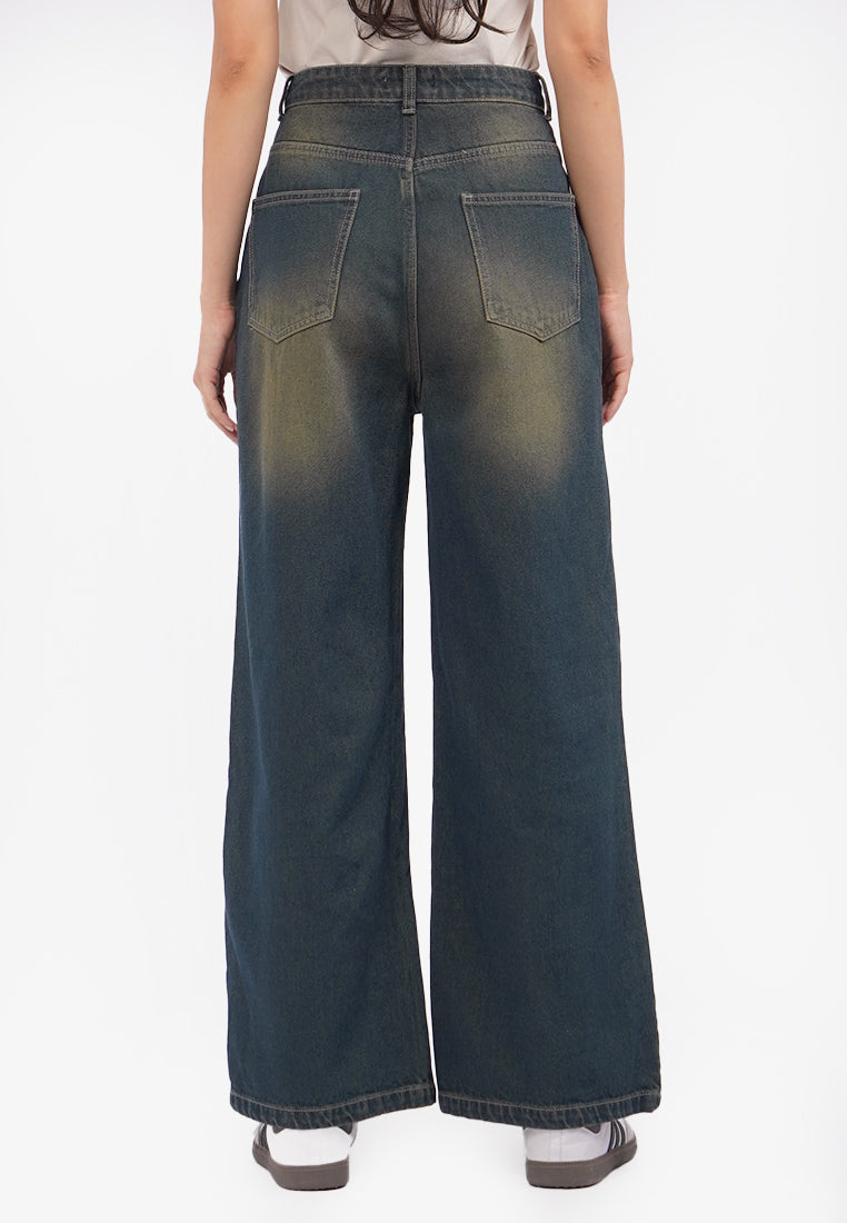 Button Up Denim Pants Black
