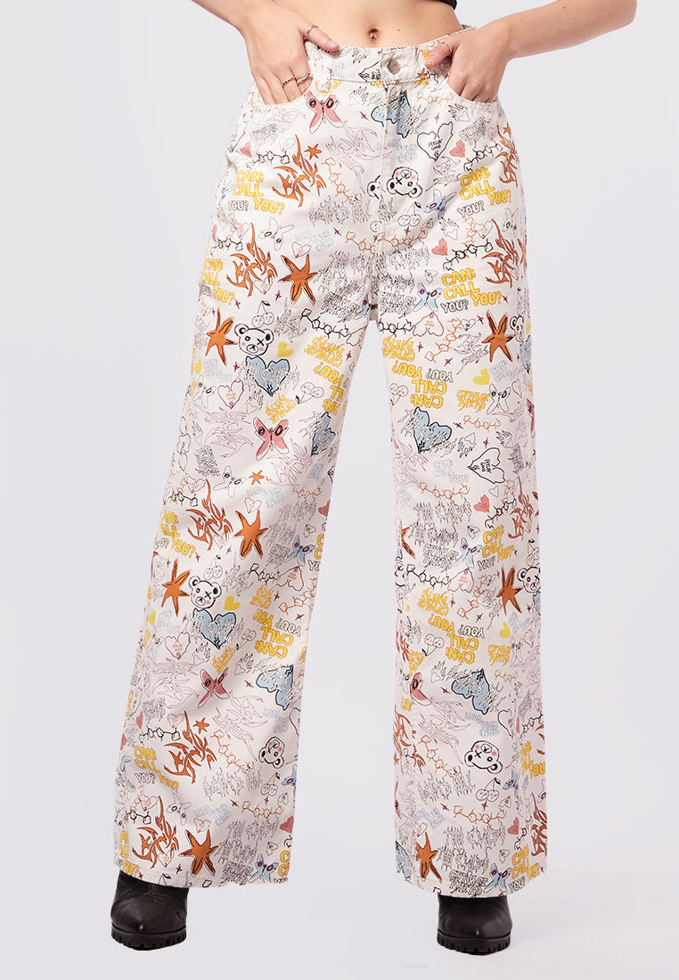 Doodle Printed Denim Pants