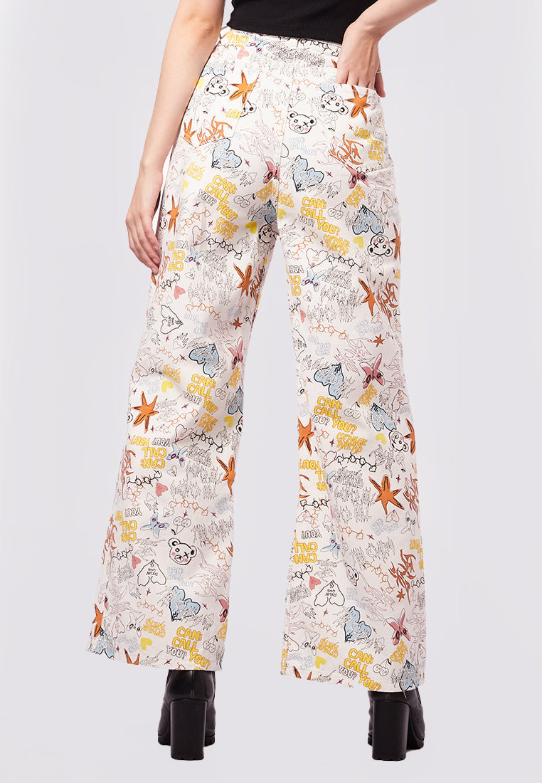 Doodle Printed Denim Pants