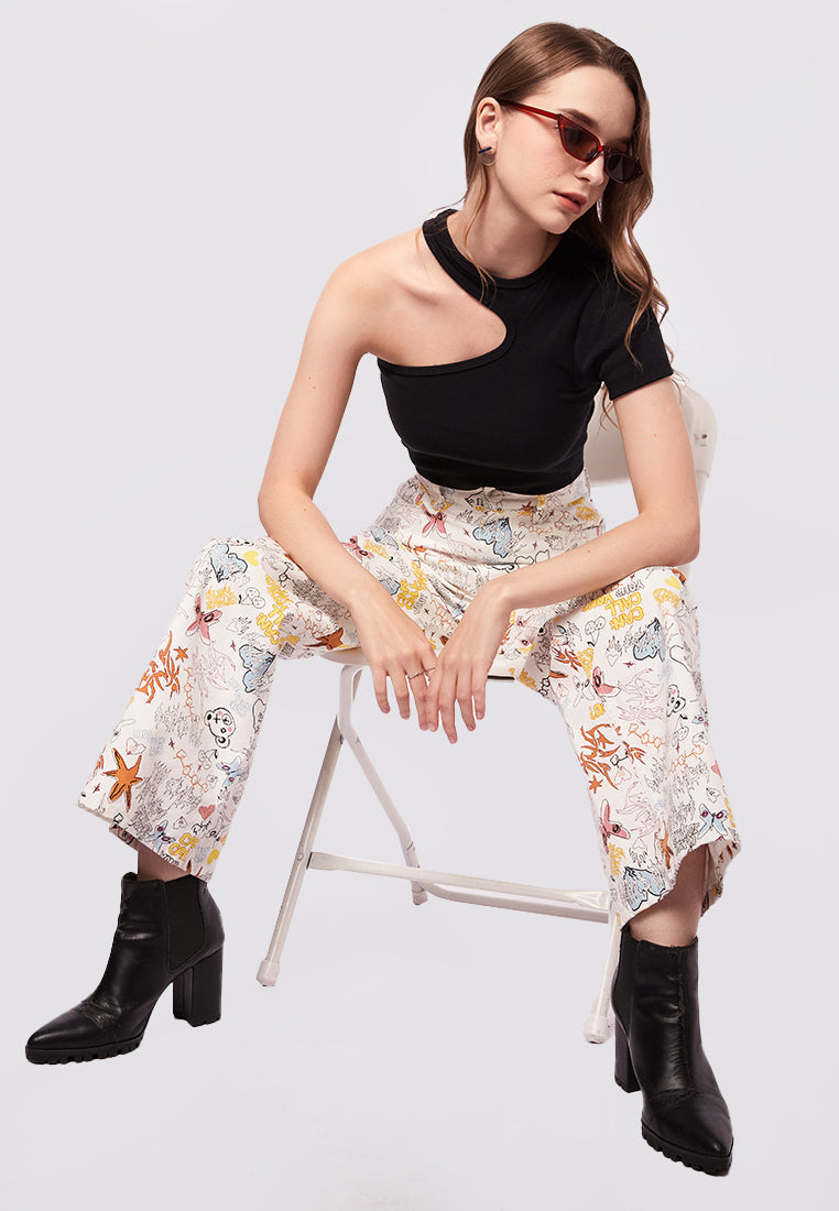 Doodle Printed Denim Pants