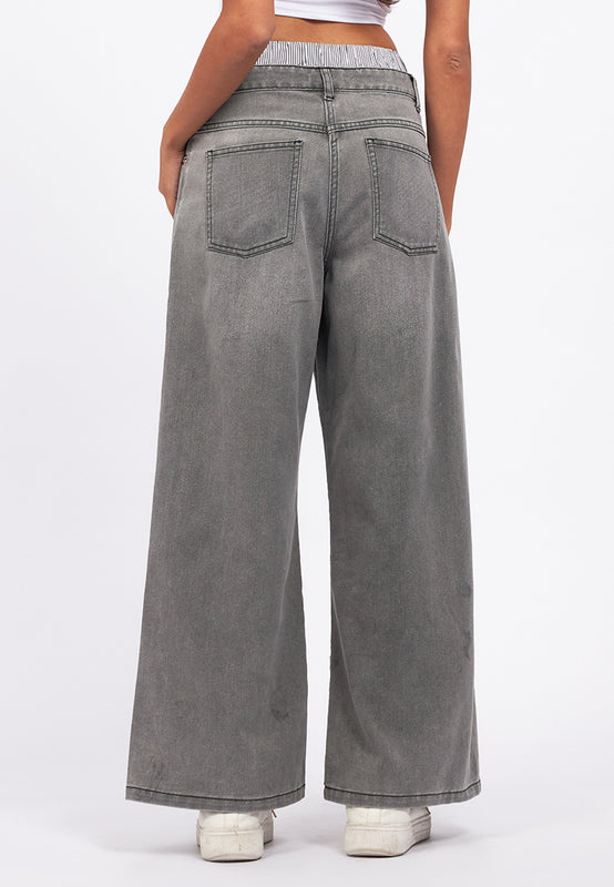 Double Waistband Wide Leg Jeans