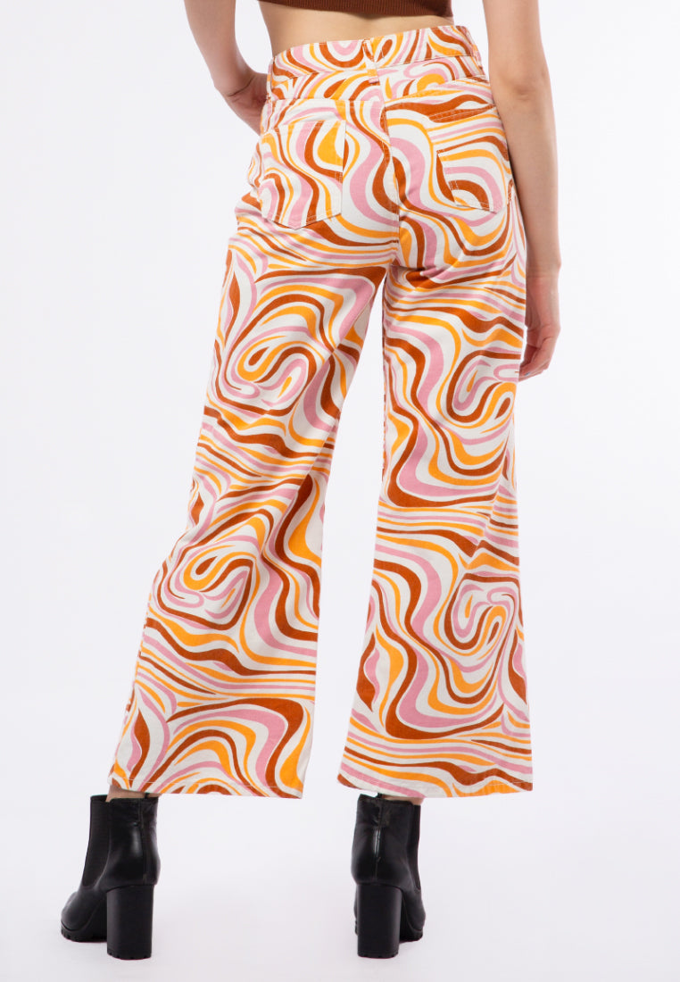 Printed Wide Leg Denim Pants